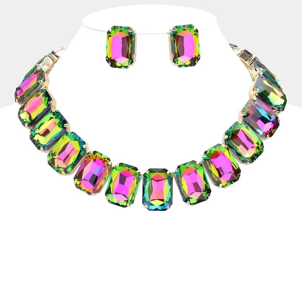 Ab Color Necklace And Earring For Women  Rhinestone Rhinestone Choker Dubai Fashion Wedding Jewelry Sets Bridemaids
