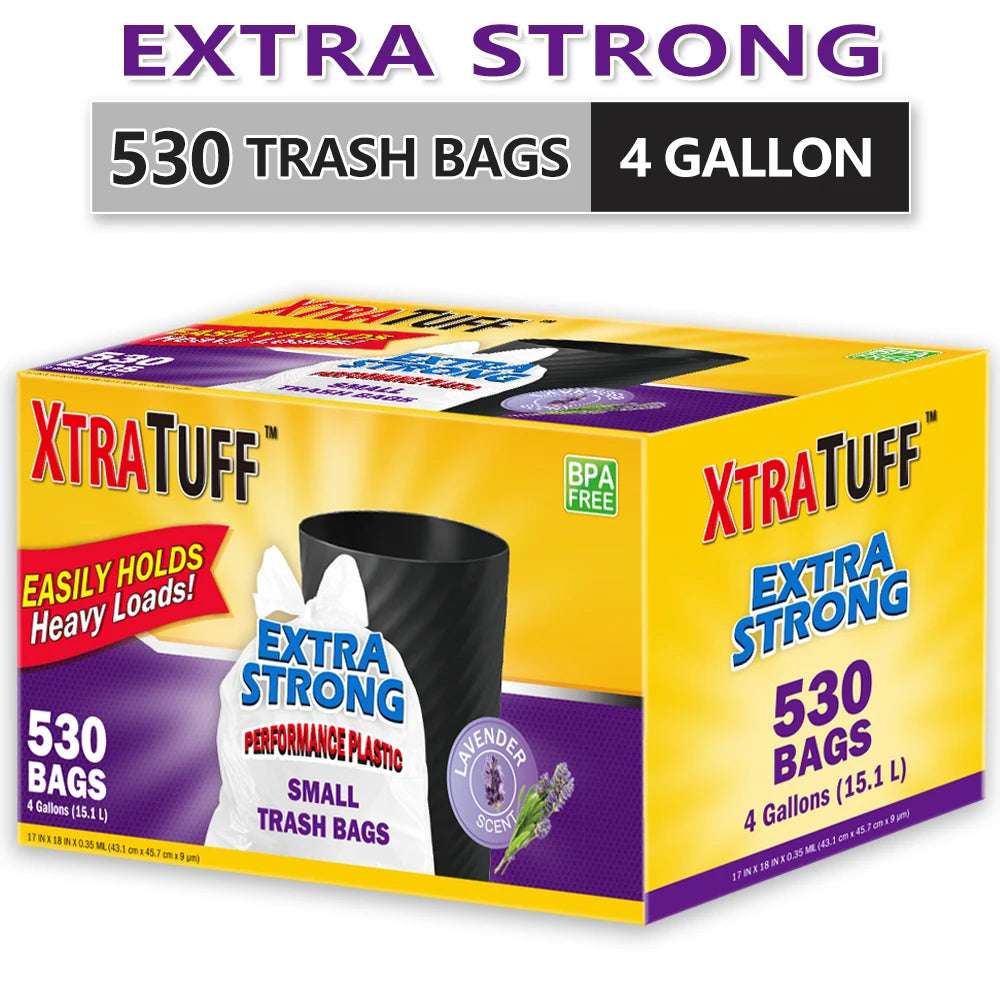 Xtratuff Basics Trash Bags 4 Gallon Flap Ties Small Garbage Bags White Trash Bag Lavender Scent 530 Count
