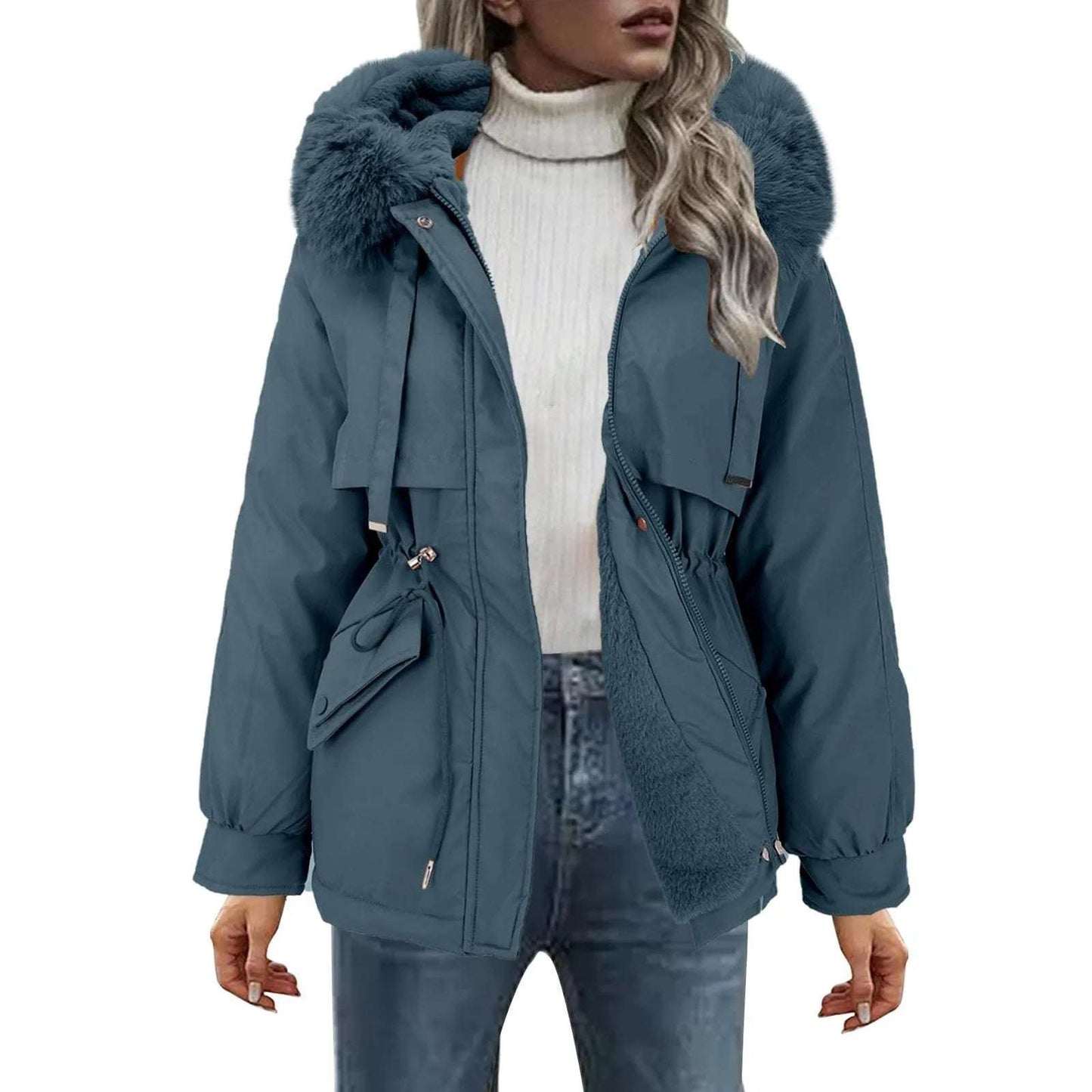 2025 Snow Wear Medium Long Parkas Winter Jacket Women Plush Lining Hooded Clothes Female Thickened Down Cotton Warm Coat