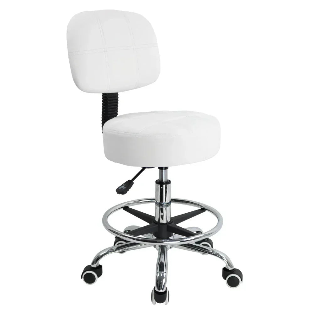 KKTONER Swivel Round Rolling Stool PU Leather with Adjustable Foot Rest Height Adjustable Task Work Drafting Chair with Back