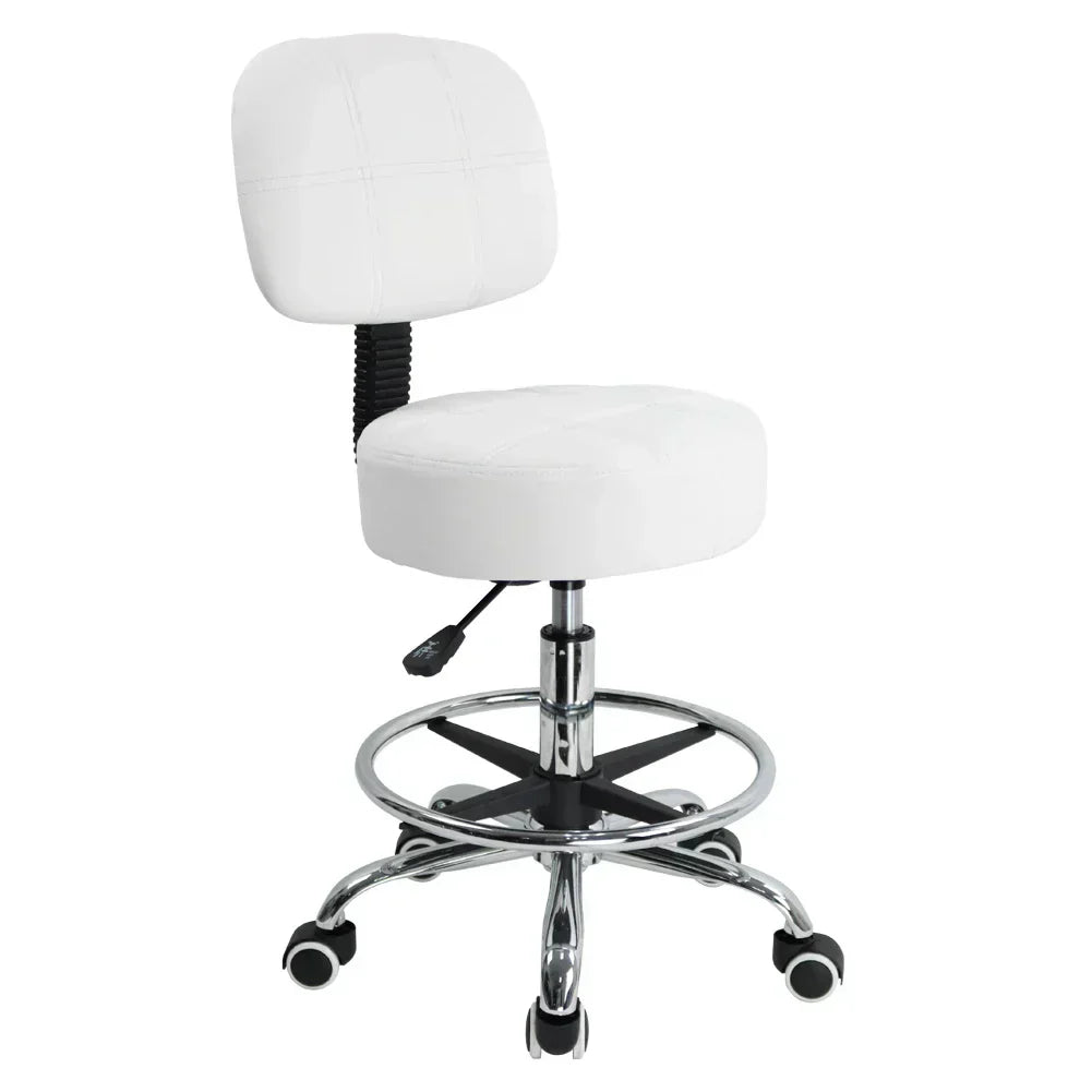 Swivel Round Rolling Stool PU Leather with Adjustable ft Rest Height Adjustable Task Work Drafting Chair with Back