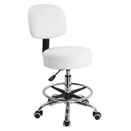 Swivel Round Rolling Stool PU Leather with Adjustable ft Rest Height Adjustable Task Work Drafting Chair with Back