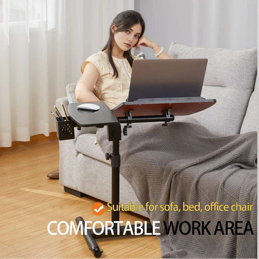 Overbed Bedside Table with Wheels, Adjustable Overbed Table with Tilting Desktops, Rolling Laptop Table, Overbed Desk
