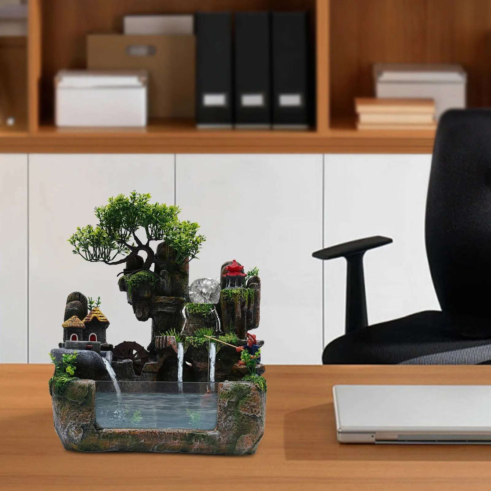 Bymaocar Home Desktop Fountain Ornament, Indoor Feng Shui Decoration W/ LED Lights Suitable for Office or Meditation Environment