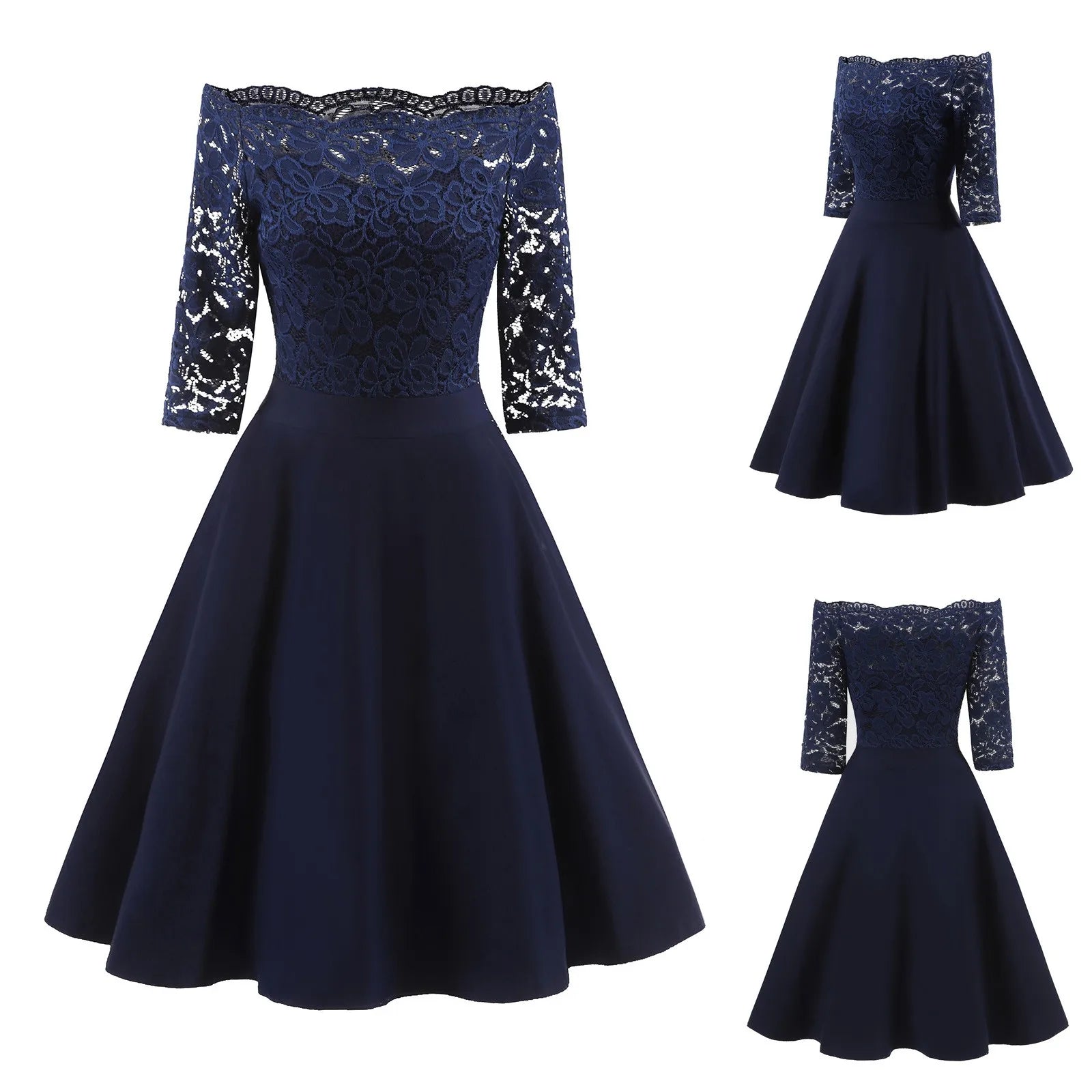 Women Elegant Off Shoulder Dresses Lace Half Sleeve Strapless Cute Wom
