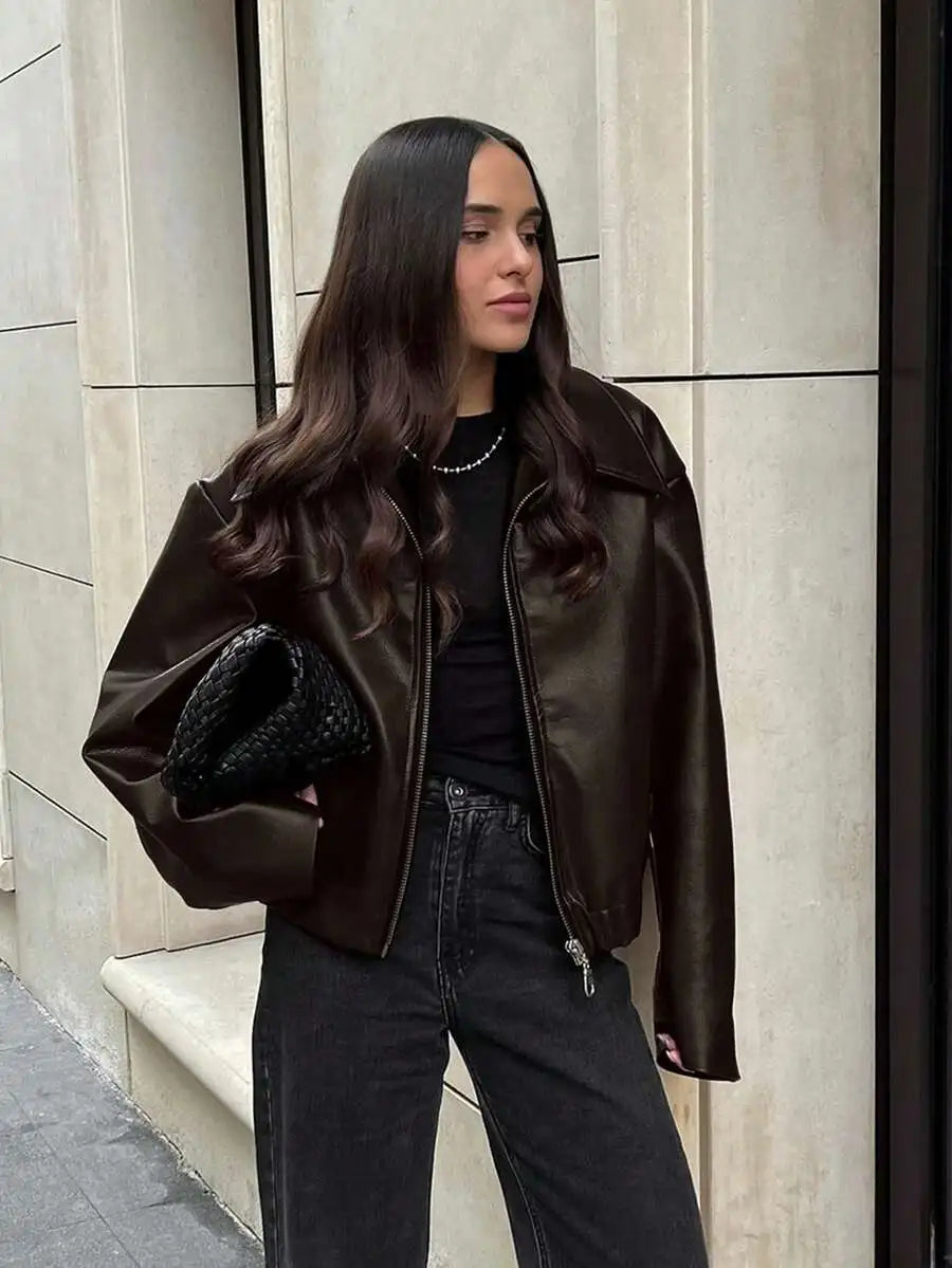 Women'S Vintage Matte Leather Motorcycle Jacket  Zipper Closure, 6 Colors, Sizes Xxs’Xl