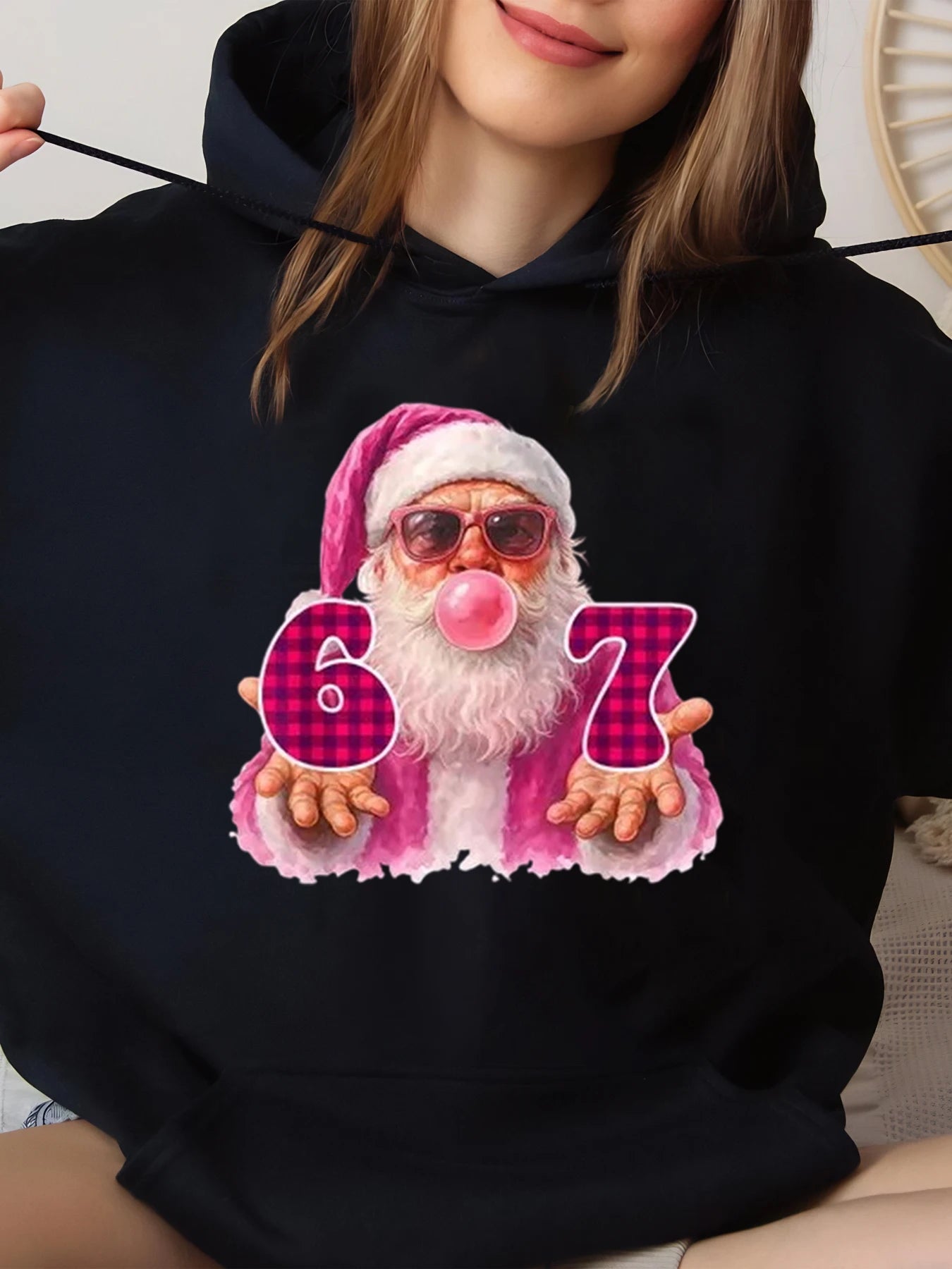 Santa Claus 67 Christmas Print Hoodie Holiday Casual Wear Black Big Size