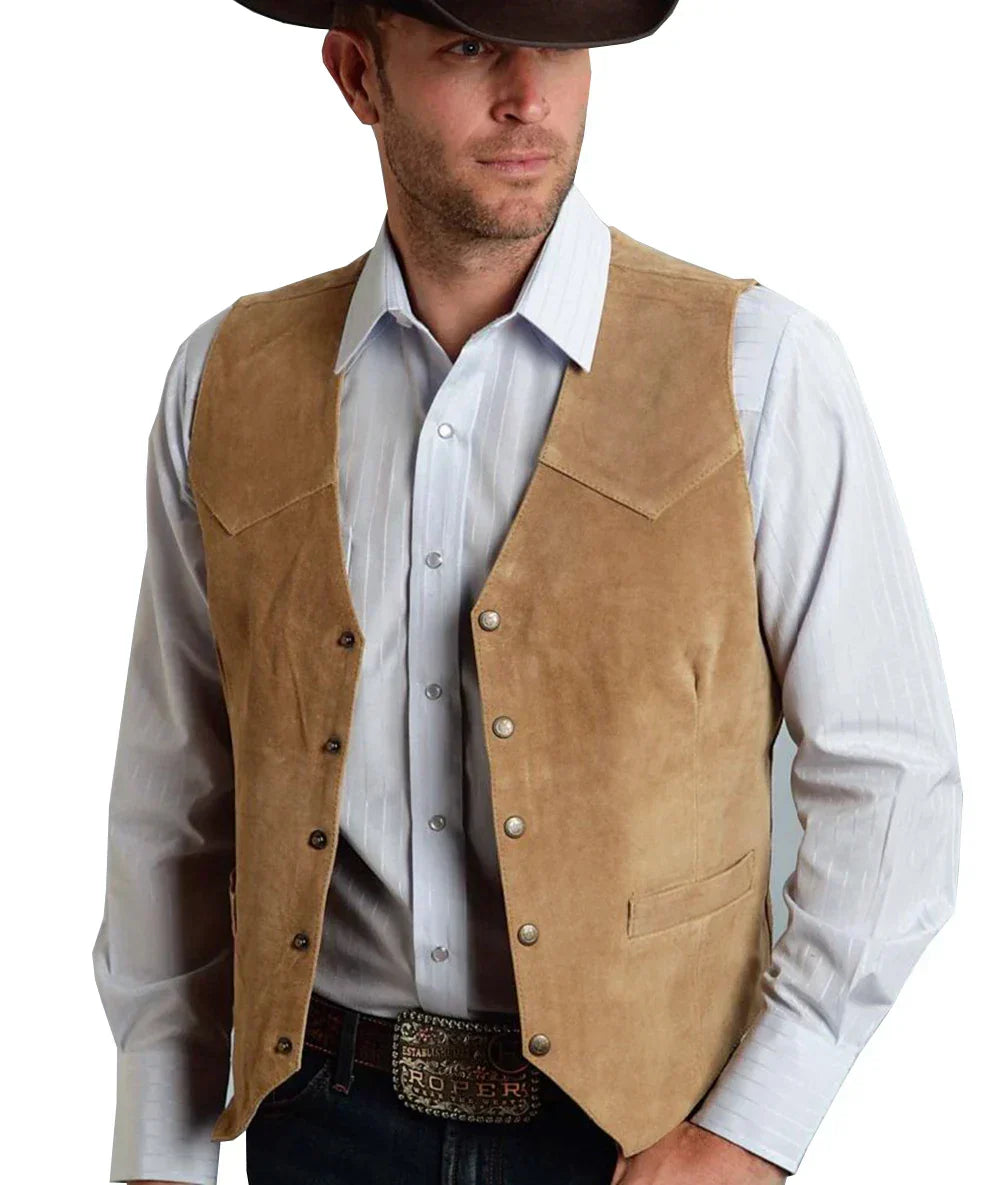 Men'S Vintage Suede Leather Vest  Slim Fit V-Neck Sleeveless Waistcoat, 4 Colors, Sizes Xs’Xxxl
