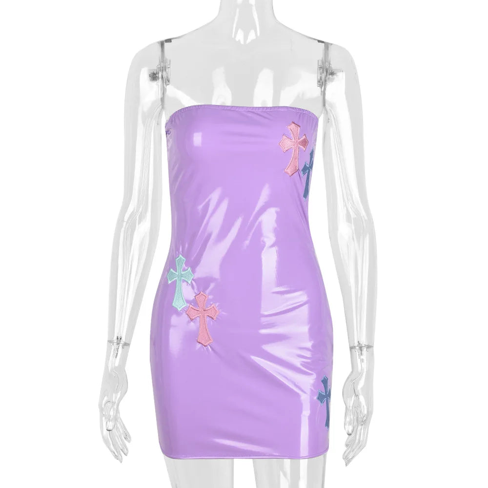 Women Gorgeous PU High Stretchy Women Summer Dresses Cropset Sleeveless Summer Casual Mini Dress