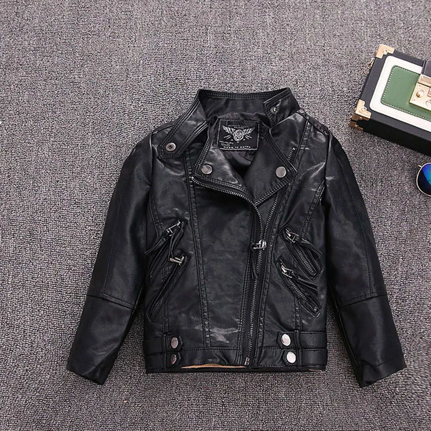 Kids Girl Spring Pu Leather Jacket Motorcycle Coat For Boy Faux Leather Jacket Baby Thickened Outer Sweaters
