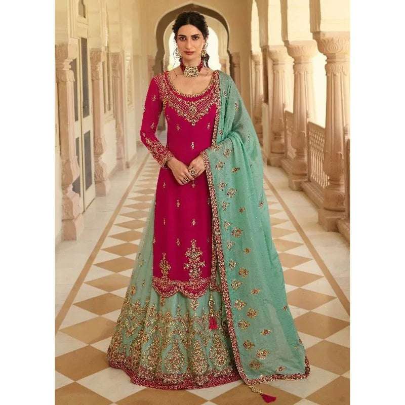 Ethnic Wear Flared Lahenga Indian Pakistani Heavy Shaar Kameez Dress