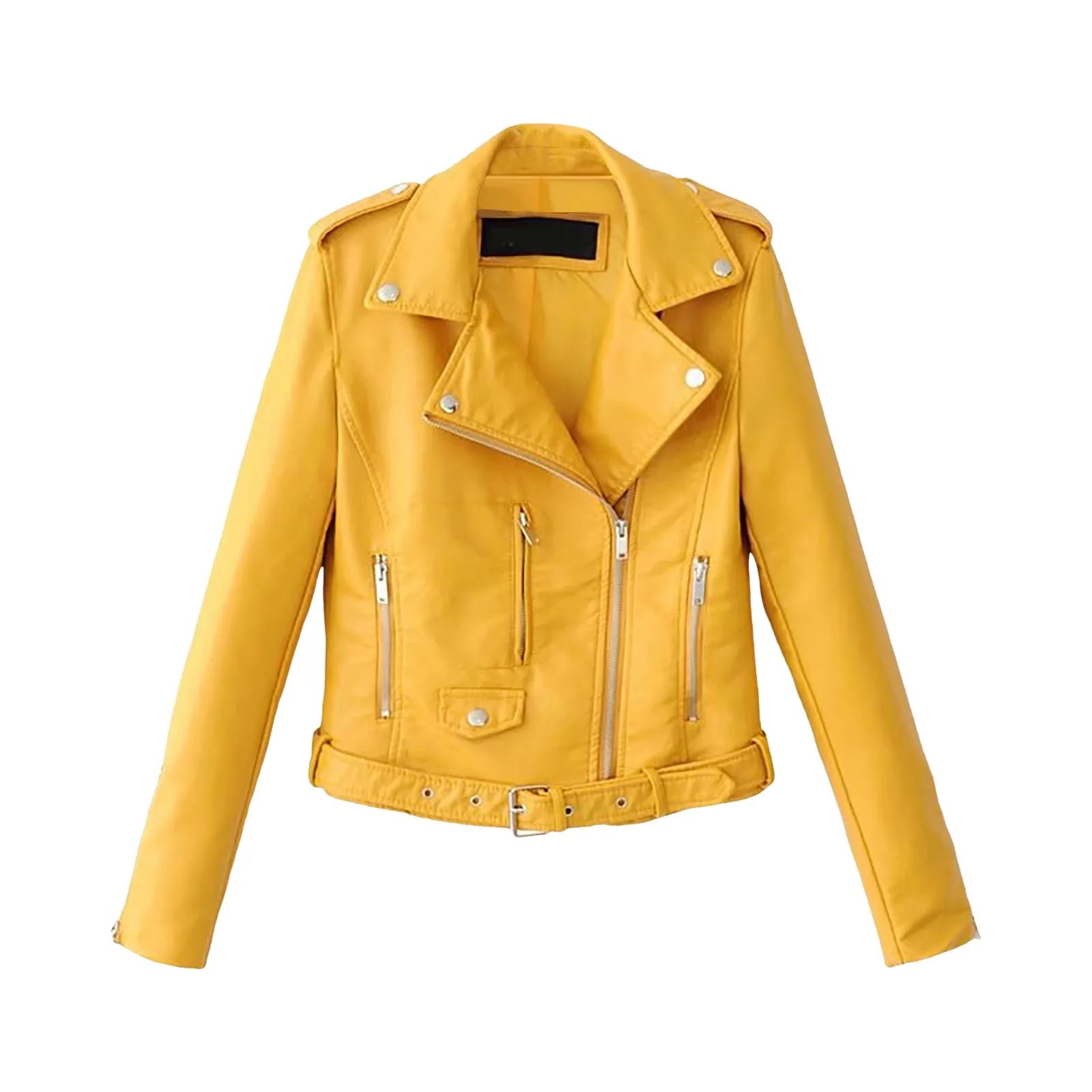 Women'S Motorcycle Pu Leather Jacket - Asymmetrical Zip Up Trendy Biker Coat
