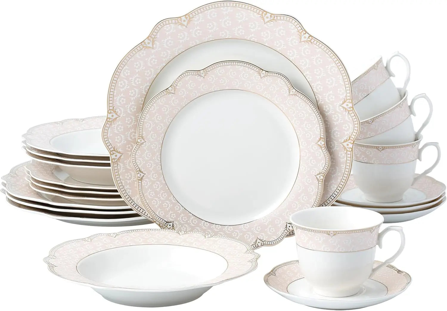 20-Piece Bone China Dinnerware Set, Service For 4, Blush Pink And Gold