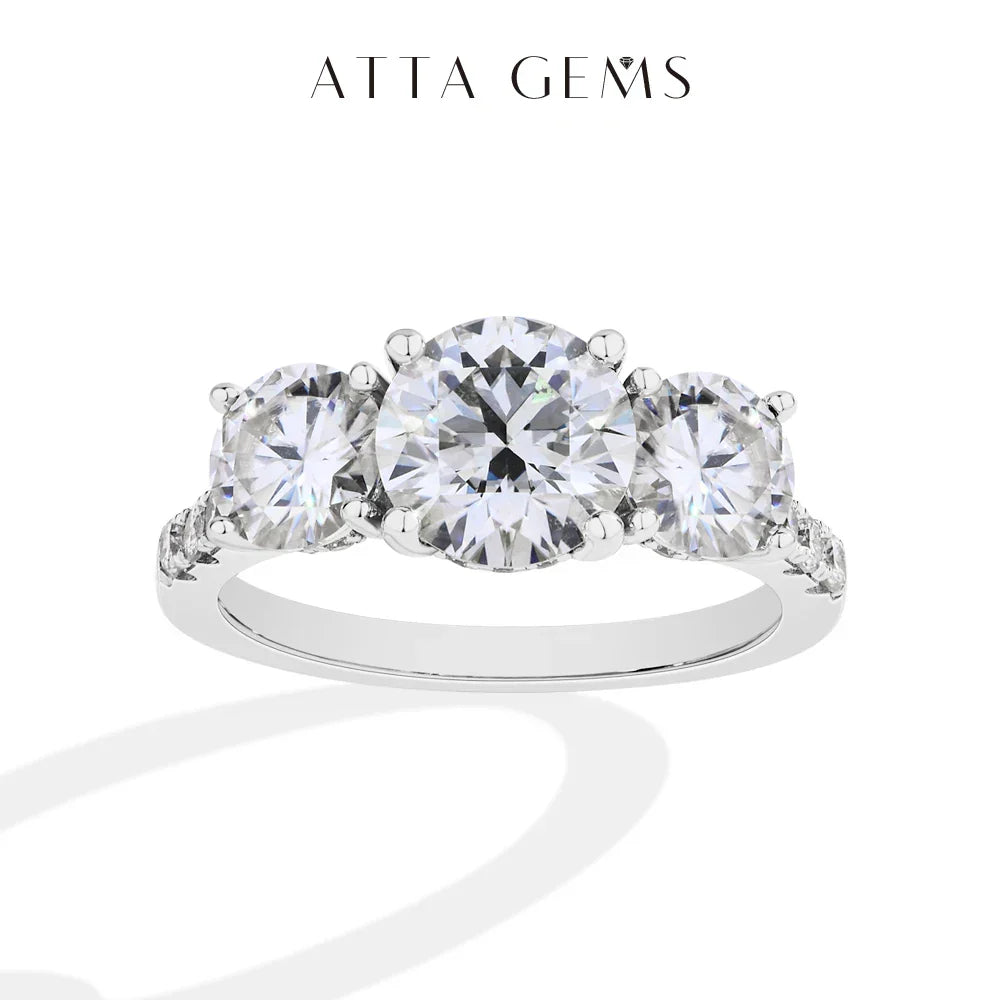 ATTAGEMS Full Moissanite Ring Round Cut DVVS1 925 Sterling Silver for Women Engagement Wedding Jewelry Gift Shipping from theUSA