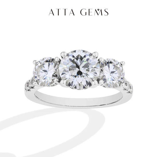 ATTAGEMS Full Moissanite Ring Round Cut DVVS1 925 Sterling Silver for Women Engagement Wedding Jewelry Gift Shipping from theUSA