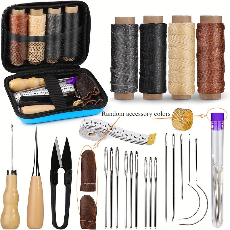 [Leather Working Kit] Leather Sewing Kit Ï¼Œlarge Eye Needle , Waxed Thread, Leather Upholstery Repair Kit, Leather Working Tools