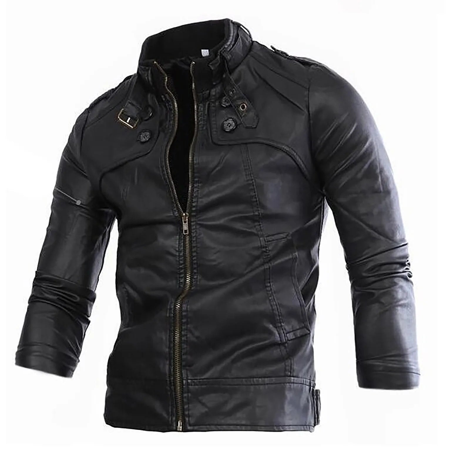 Men'S Long Sleeved Leather Jacket With Buttons Long Sleeve Hoodie Zipper Closure Jacket Winter New Thick Men'S Warm Parka Jackets