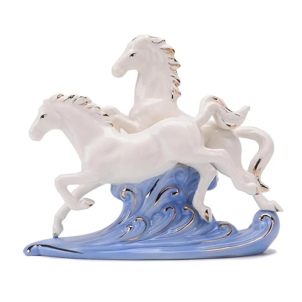 Ceramic Running Horse With Sea Wave Statue Attract Wealth Lucky Victory Home Living Room Bedroom Shop Cabinets Ornaments Decor