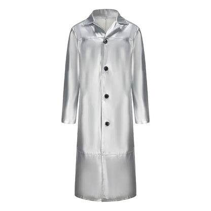 Streetwear Men Faux Leather Trench Fashion Long Windbreaker Coat Slim