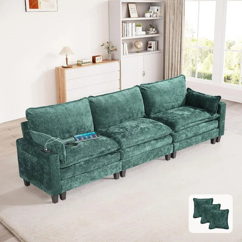 home.115.8' Sectional Couches for Living Room, 3-Seat Chenille Modular Sectional Sofa with Smart Module-Wireless Charging/USB/T