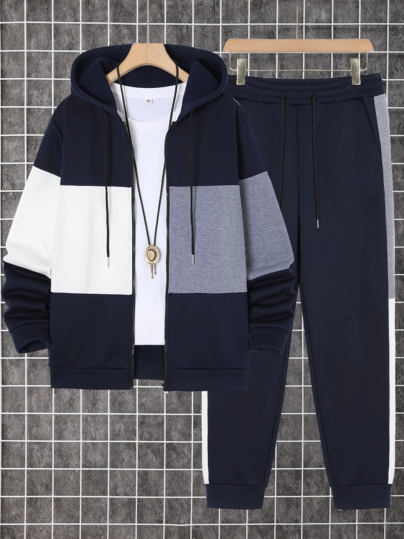 2-piece Men's autumn/winter printed long-sleeved sweatshirt and sweatpants set