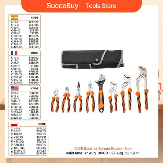SucceBuy 8-Piece Pliers Set High Carbon Steel 12"/10"/8"Groove Joint Pliers 8"Linesman's Pliers 6"Slip Joint Pliers and Tool Bag