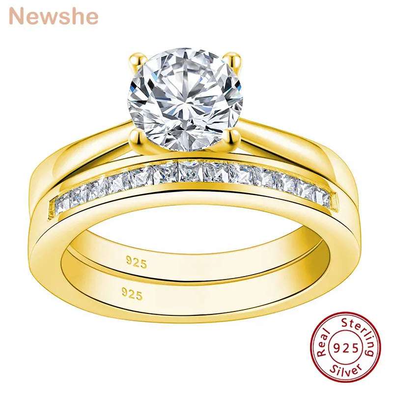 Newshe 925 Silver EngageMen'st Ring Wedding Band White Yellow G Jewelry Solitaire Round Cubic Zircon Diamond Rings