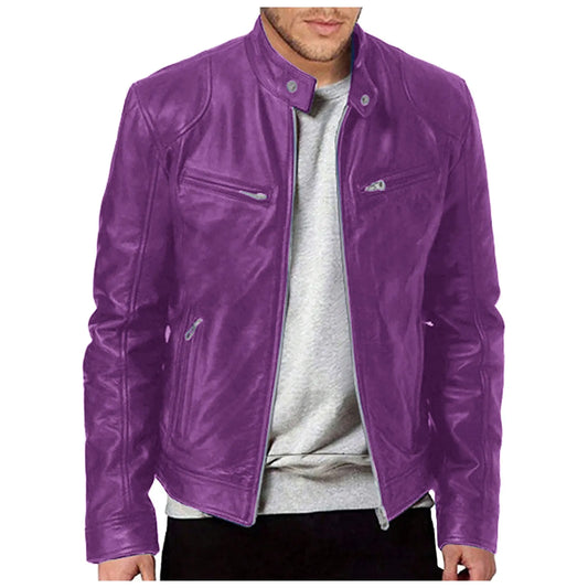 Men'S Motorcycle Lapel Trendy Jacket Mens Jacket Stand Up Slim Leather Jacket Male Gentleman Zipper Chamarras Para Hombre