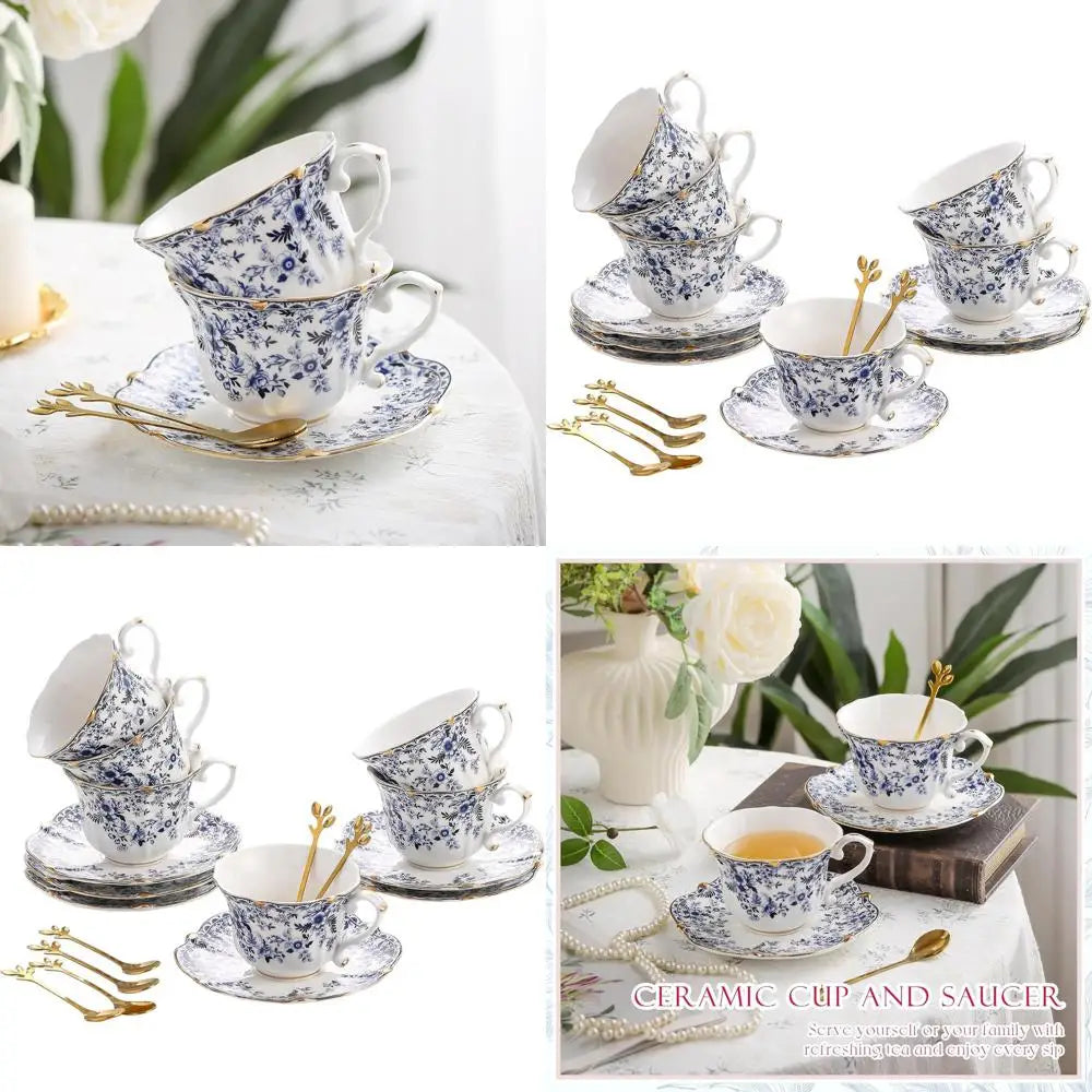 Vintage 18-Piece Bone China Tea Cup And Saucer Set For Women's Tea Parties