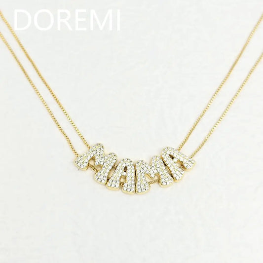 DOREMI 3D Bubble Name Custom G Diamond Thick Initial Letter Necklace Women Custom Crystal Slide Charm Balloon Letter Necklace