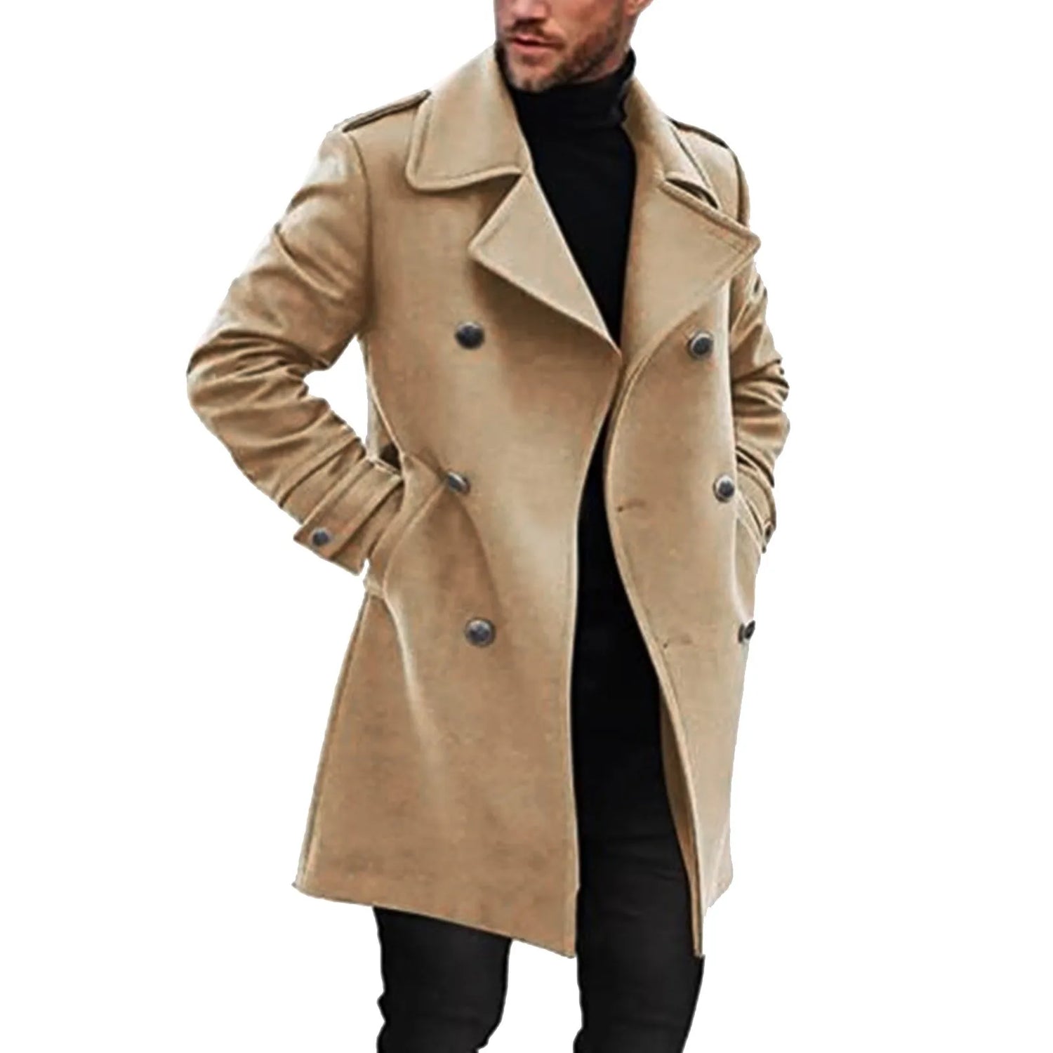 Men's Long Coat Winter Warm Woolen Overcoat Fashion Comfortable Loose Solid Lapel Button Coat Expensive Stuff
