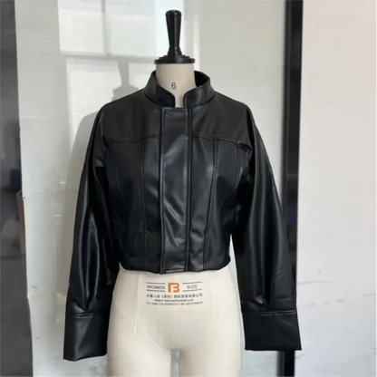 Slim Fit Faux Leather Jacket Women Classic Moto Biker PU Fitted Zipper Jackets Spring Autumn Basic Bomber Coat Street Outerwear