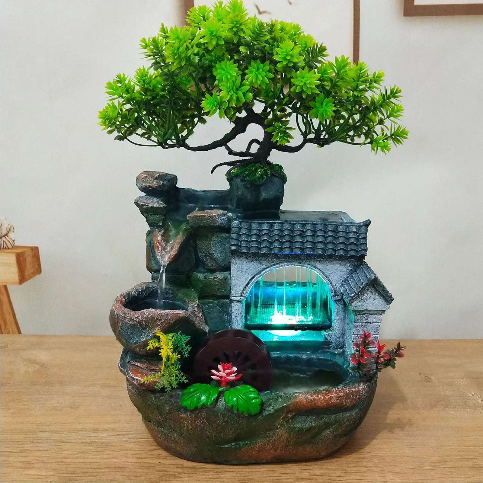 Led Desktop Water Fountain Waterfall Ornament W/ Pump Office Home Indoor Decor Flowing Water Ornament Tabletop Fountain Decor