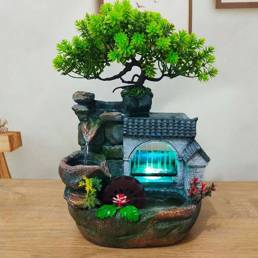 Led Desktop Water Fountain Waterfall Ornament W/ Pump Office Home Indoor Decor Flowing Water Ornament Tabletop Fountain Decor