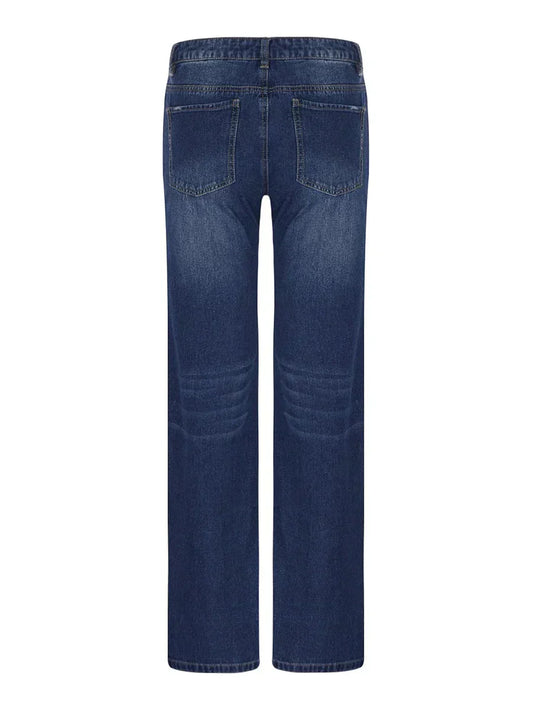 Fashionable Women and Men Denim Jeans with  Ripped Details and Loose Straight Leg Fit for Urban Street Style