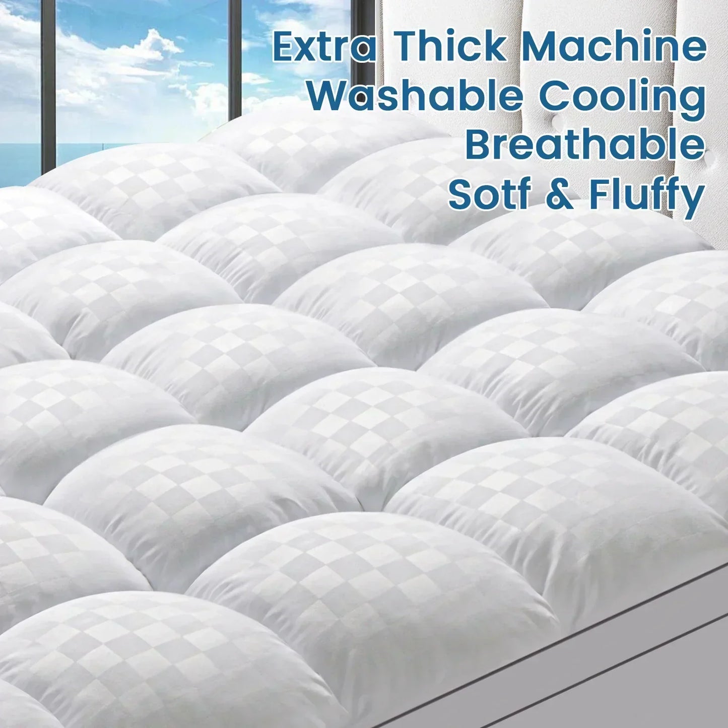 Thick Mattress Pad Cover With 8-21 " Deep Pocket, Overfilled With Polyester For Back Relax,  Breathable Quilted Fitted