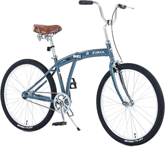 ZUKKA 26 " Folding Beach Cruiser Bike Steel Frame Bicycle with Aluminium Commuter Bicycle for Adult Bicycle Rim 26