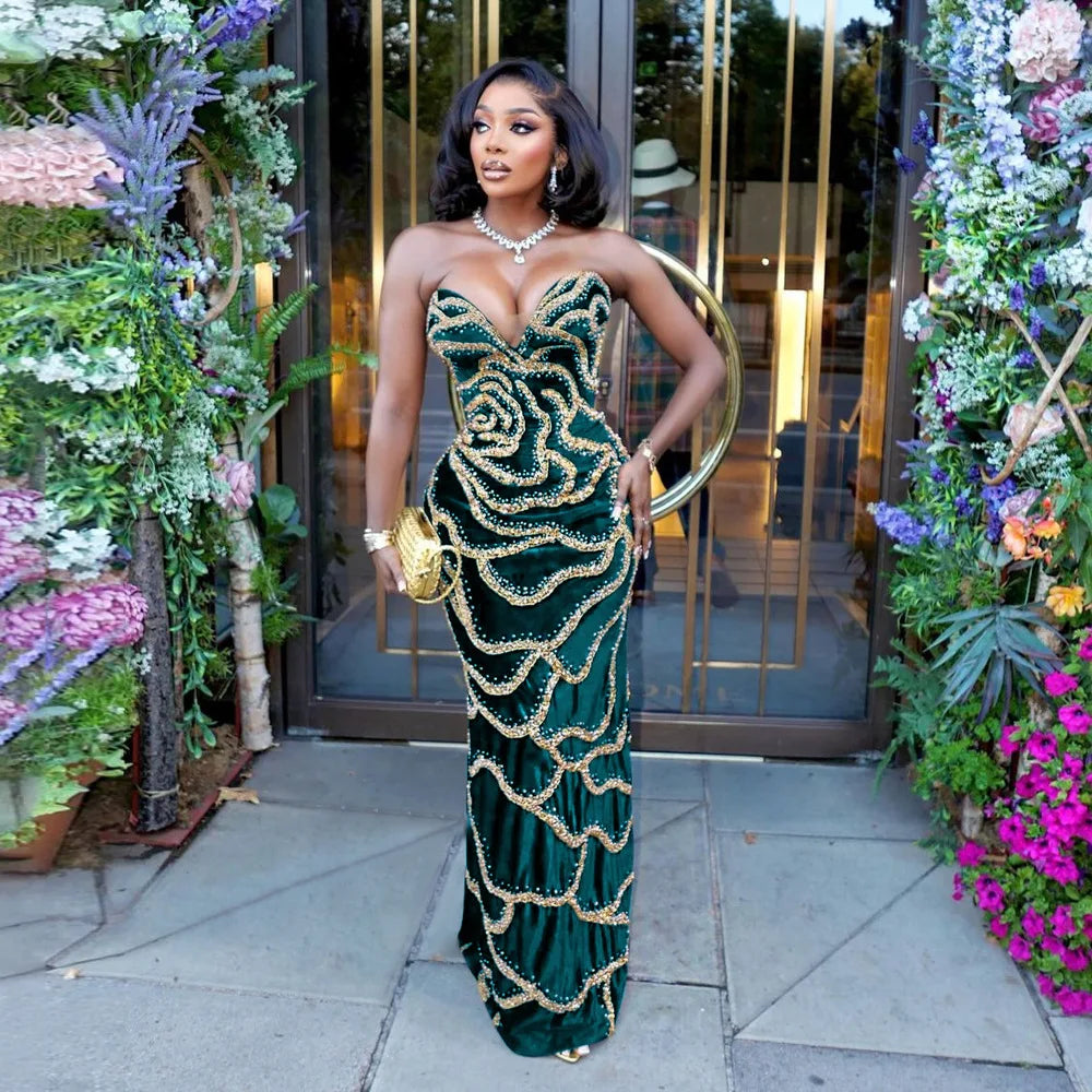Xtocean Floral Sequined Strapless Maxi Dresses For WoMen Sleeveless Evening