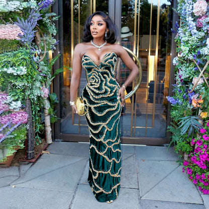 Xtocean Floral Sequined Strapless Maxi Dresses For WoMen Sleeveless Evening