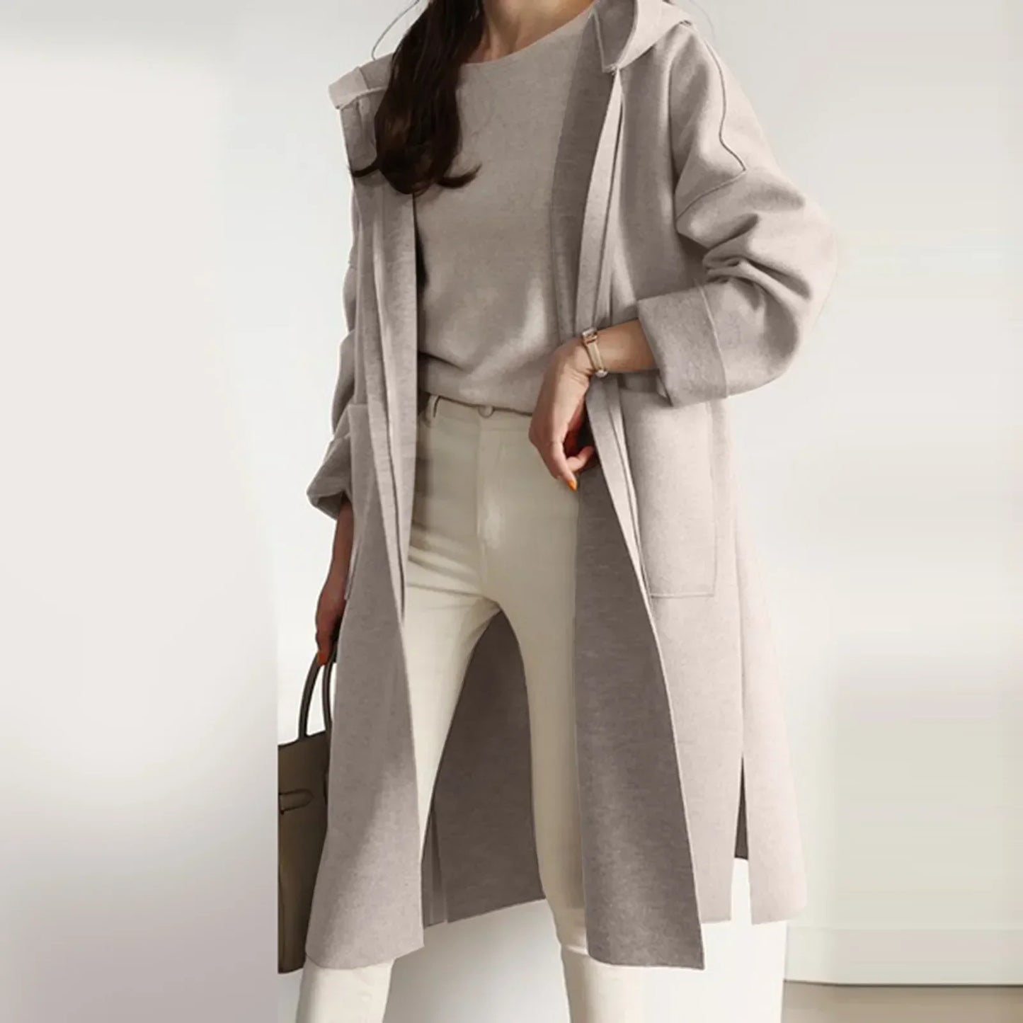 Lightweight Woollen Coats Autumn Women Clothes Oversized Open Front Cardigan Korean Style Hooded Overcoats Windbreaker Trench