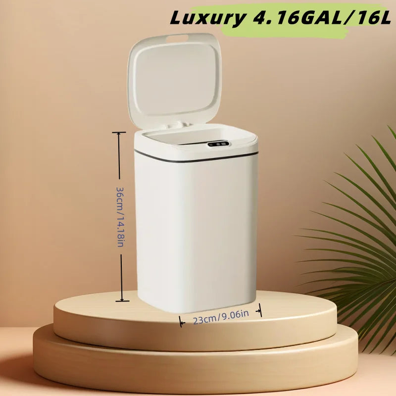 Smart Battery-Powered Trash Can With Motion Sensor - Quiet Close, Large Capacity For Home, Bedroom, Office - Polished Finish,