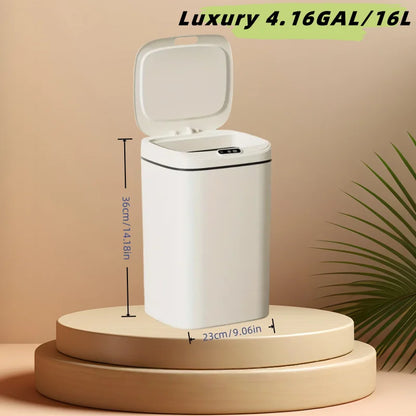 Smart Battery-Powered Trash Can With Motion Sensor - Quiet Close, Large Capacity For Home, Bedroom, Office - Polished Finish,