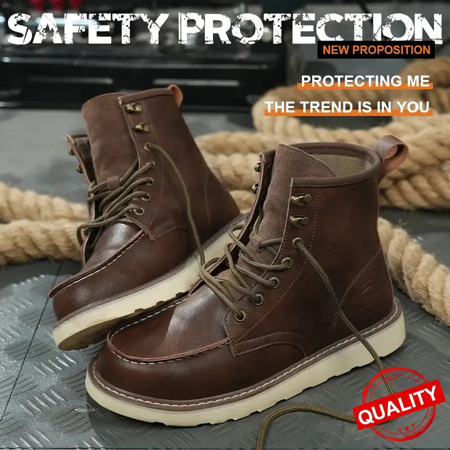 Two layer cowhide high top anti-smash anti-puncture breathable fashion labour insurance shoes