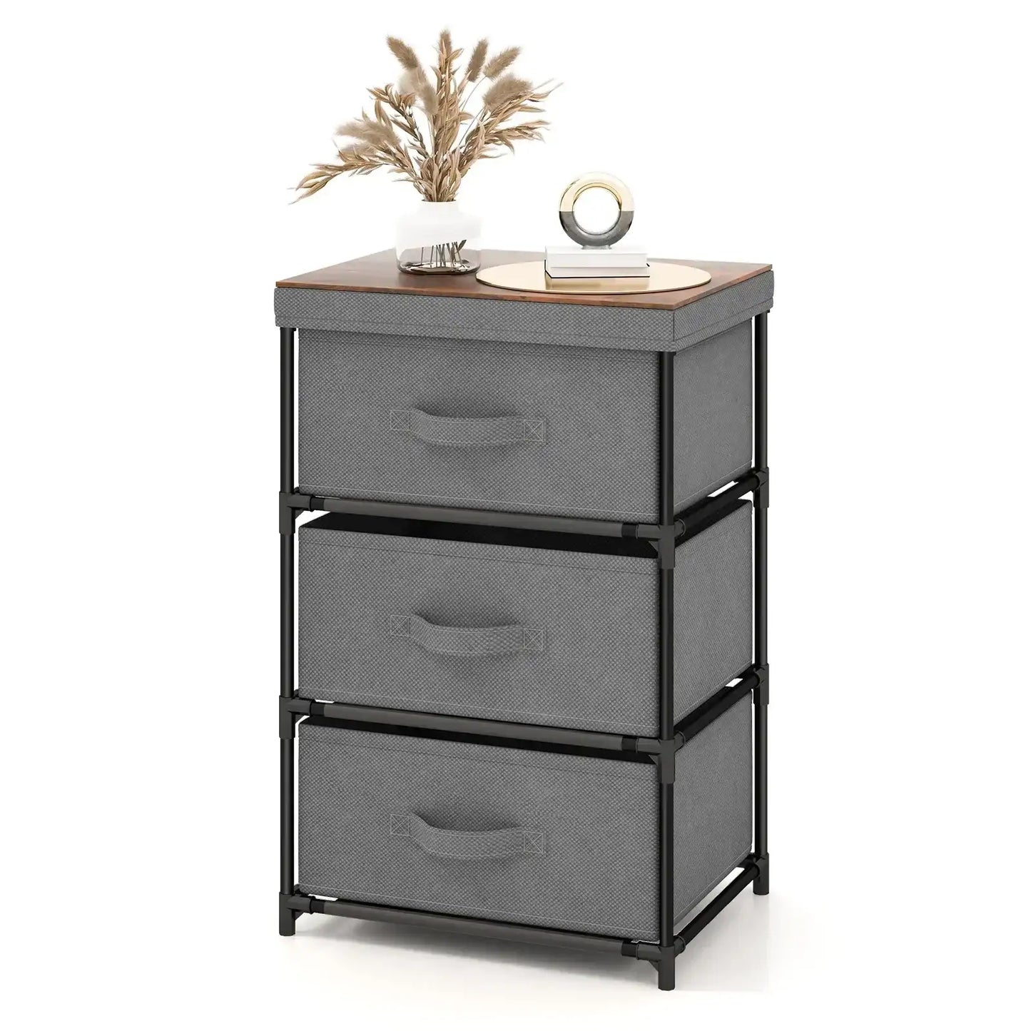3 Drawers Dresser Fabric Storage Tower Organizer Unit Tall Nightstand Side Table