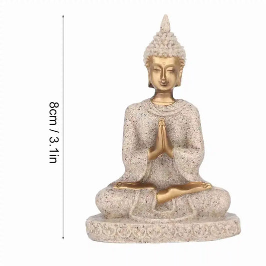 8cm Meditating Seated Buddha Statue Sandstone Resin Carving Figurine Craft Buddhist Ornament for Home Decoration Book Nook Ducks