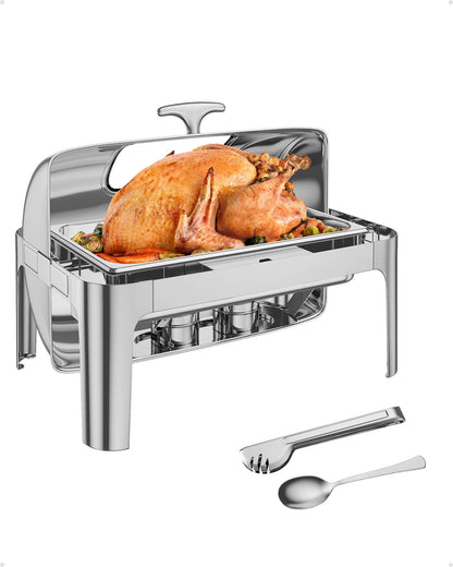 Chafing Dish Buffet Set, 9 Qt Stainless Steel Roll Top Chafing Server Set, Food Warmers For Parties,Banquets And Weddings