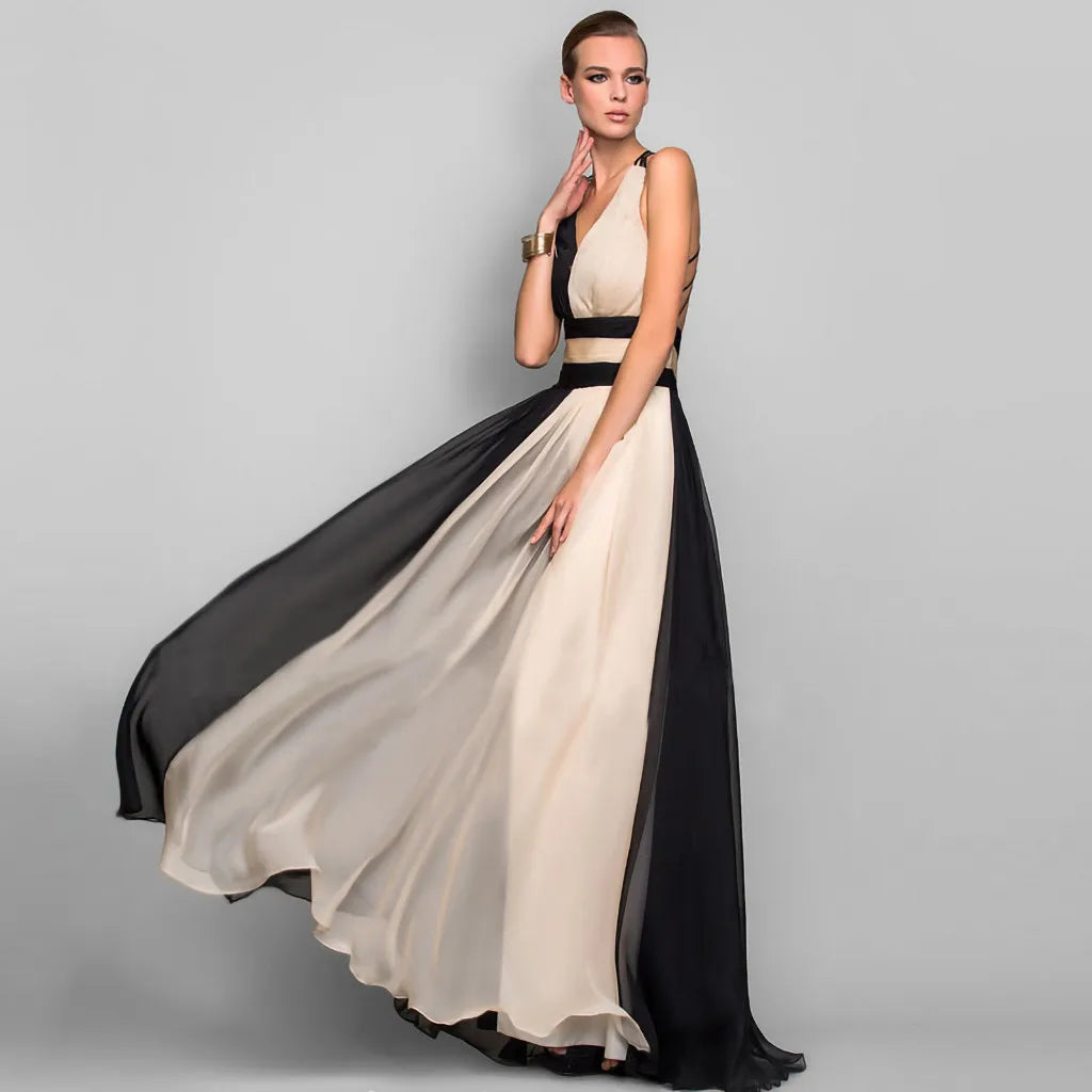 Elegant Evening Prom Dresses For Women Contrast Color Satin Wedding Gu