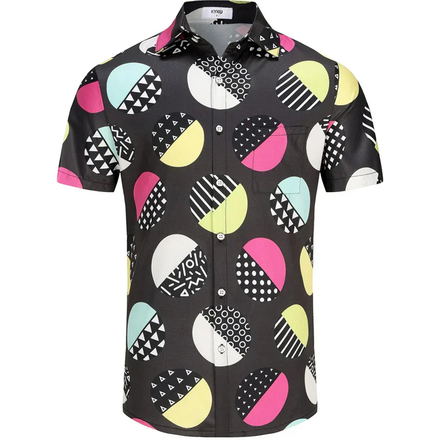 Kyku 80S Costume 90S Clothes Hawaiian Shirt For Men'S Button Down Shirts Short Sleeve Retro Disco Outfits