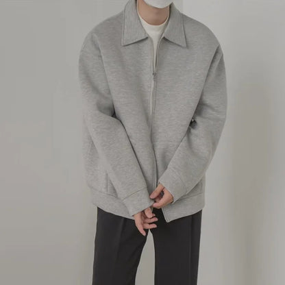 Men'S High-End Korean Style Retro Cotton Jacket Œ White Floral Gray Space Cotton, Loose Lapel Double Zipper, Sizes Mœxxxl