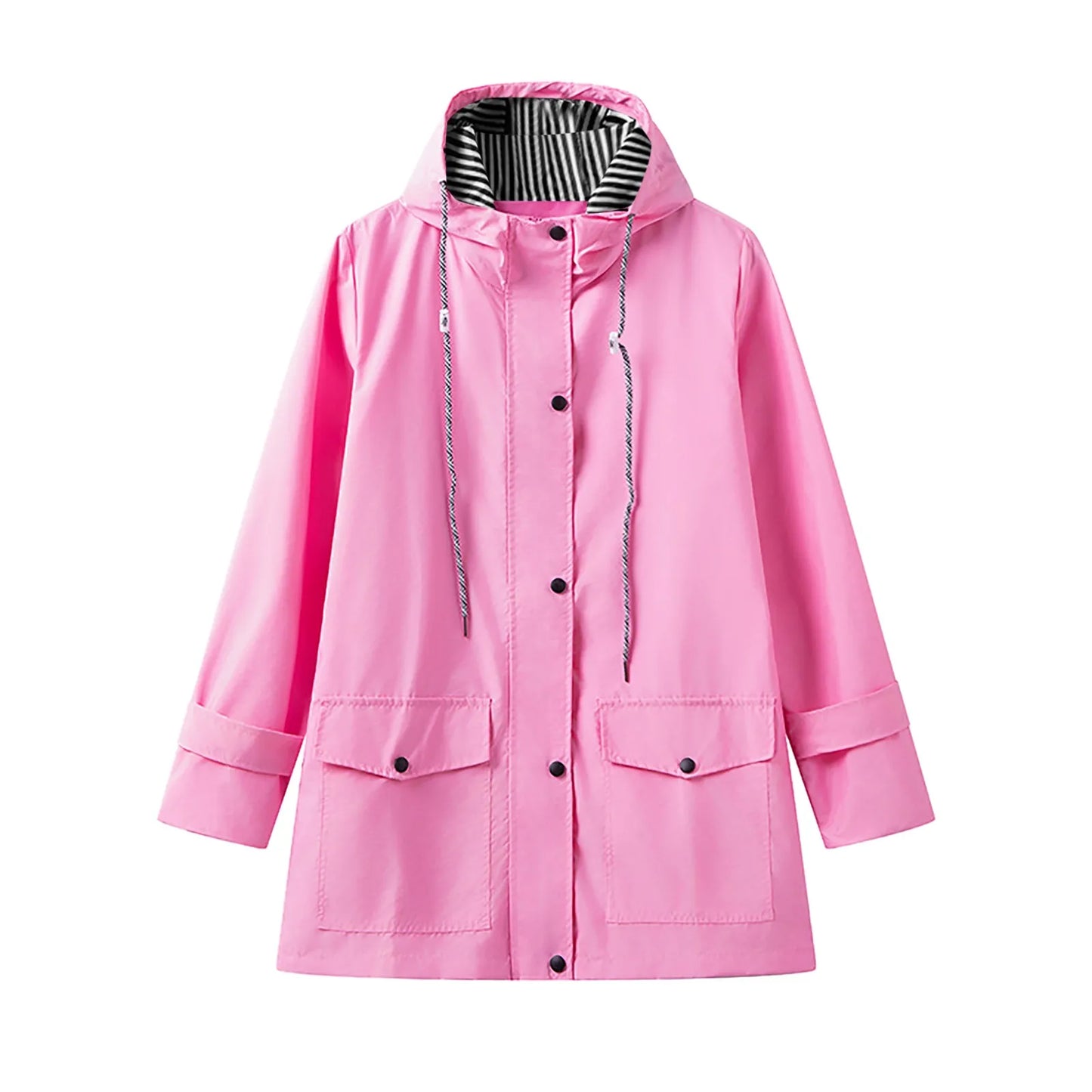 New Fashion Loose Solid Color Hooded Coats Long Windbreaker Coats With Pockets Lightweight Travel Trench Raincoats Ropa De Mujer